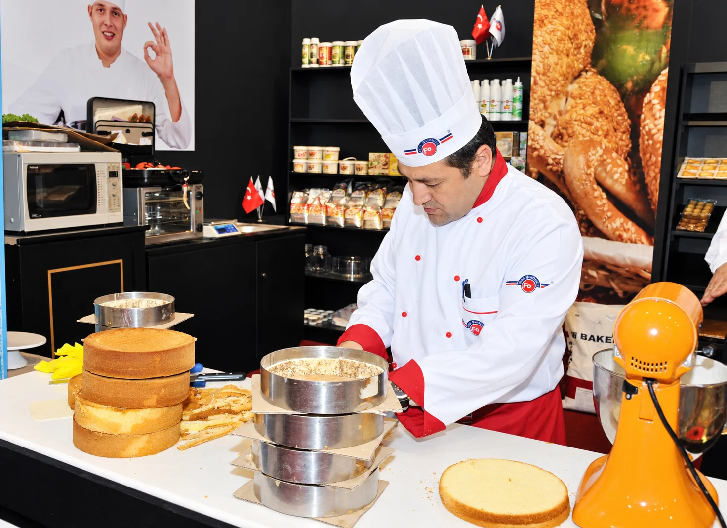 Chef demonstrating baking products and equipment